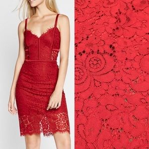 Express MIDI length red lace dress
